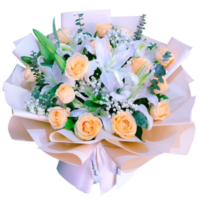 上饶16朵香槟玫瑰2支百合，爱的温暖和幸福