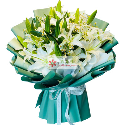 上饶8支白色多头百合洋甘菊，如潮的思念