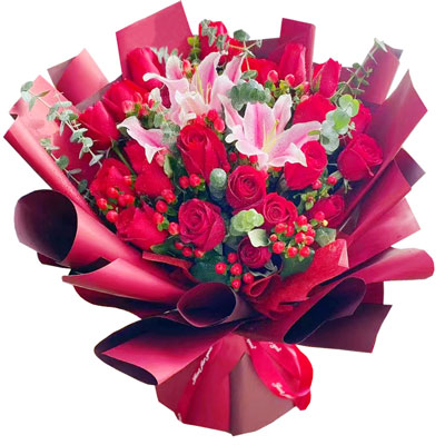 上饶22朵红玫瑰百合，爱的火焰