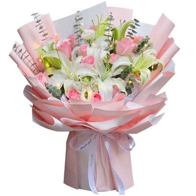上饶16朵粉玫瑰百合，感情稳定坚固